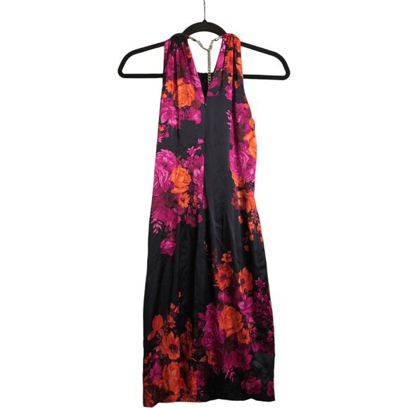 Cache Floral Sleeveless Halter Dress Womens Silk Blend Summer Size 2 - Picture 5 of 11